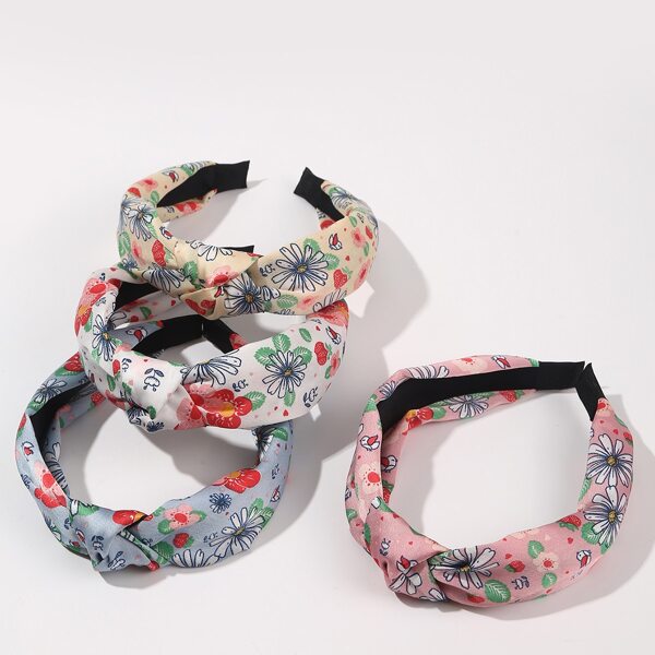 

4pcs Flower Print Knot Decor Headband, Multicolor