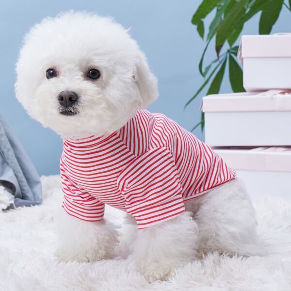 

Striped Pattern Pet Tee, Red and white