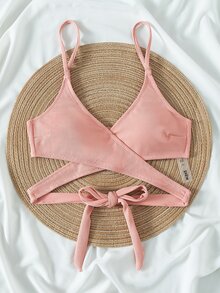 Top bikini cruzado de canalé - Rosa vieja - Ver 6