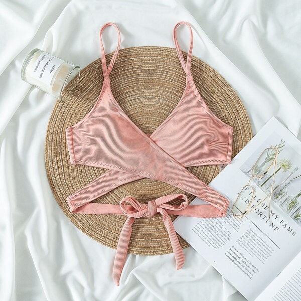 

Rib Wrap Bikini Top, Dusty pink