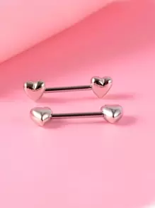 2入組/套不銹鋼,愛心裝飾乳環適合女士和男士,龐克穿孔,A時尚身體鏈禮品適用於任何場合 - 銀色 - 查看 1