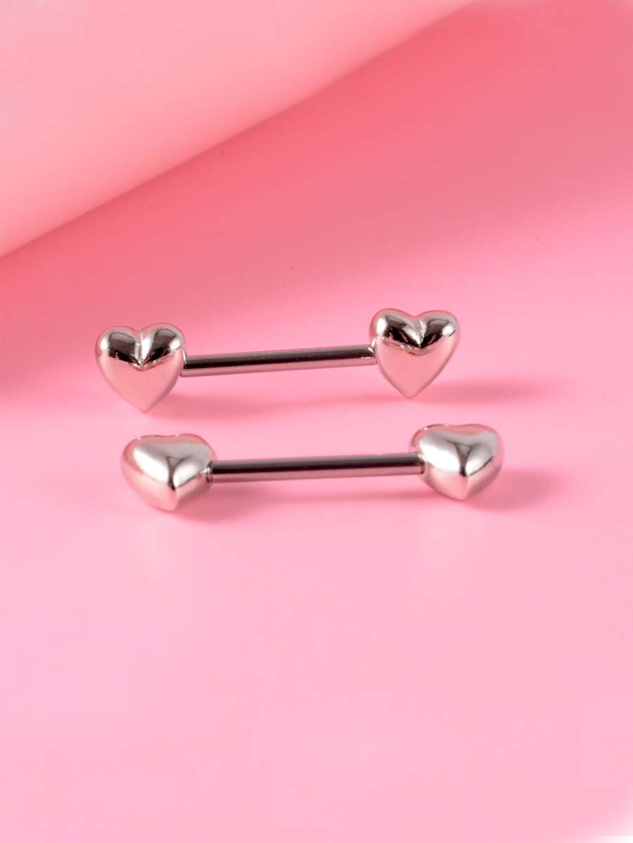 2入組/套不銹鋼,愛心裝飾乳環適合女士和男士,龐克穿孔,A時尚身體鏈禮品適用於任何場合 - 銀色 - 查看 1