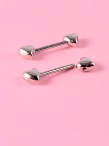 2入組/套不銹鋼,愛心裝飾乳環適合女士和男士,龐克穿孔,A時尚身體鏈禮品適用於任何場合 - 銀色 - 查看 3