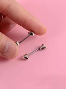 2入組/套不銹鋼,愛心裝飾乳環適合女士和男士,龐克穿孔,A時尚身體鏈禮品適用於任何場合 - 銀色 - 查看 4