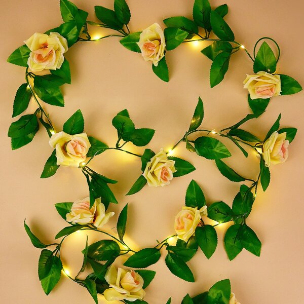 

1pc Artificial Rose String light With 20pcs Bulb, Yellow