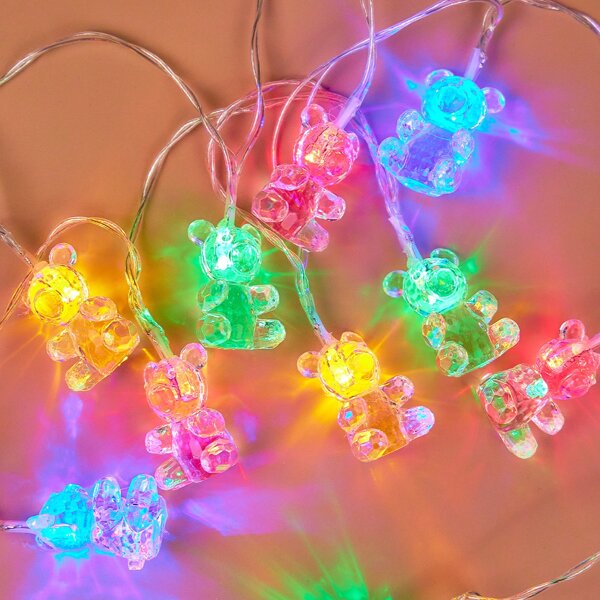 

1pc String Light With 10pcs Bear Shaped Bulb, Multicolor