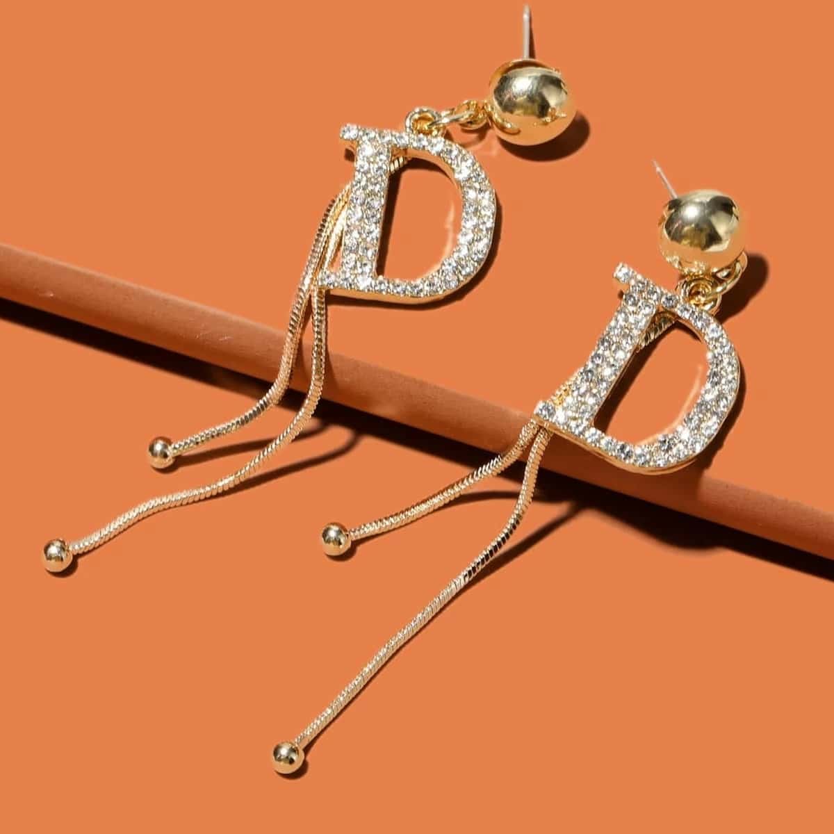 

Letter Rhinestone Drop Earrings, Gold