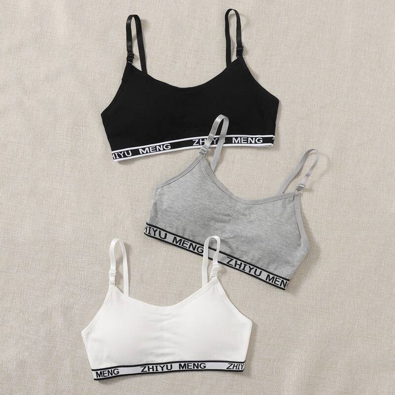 

3pack Letter Tape Bra Set, Multicolor