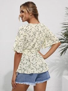 SHEIN Unity Allover Print Belted Top - Yellow - View 2