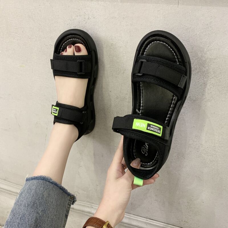 

Letter Velcro Strap Sport Sandals, Black