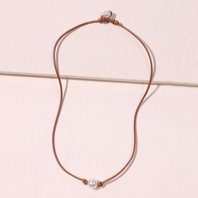

Faux Pearl Decor Rope Necklace, Brown