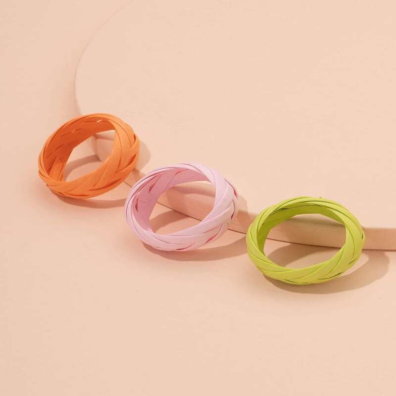 

3pcs Plain Woven Ring, Multicolor