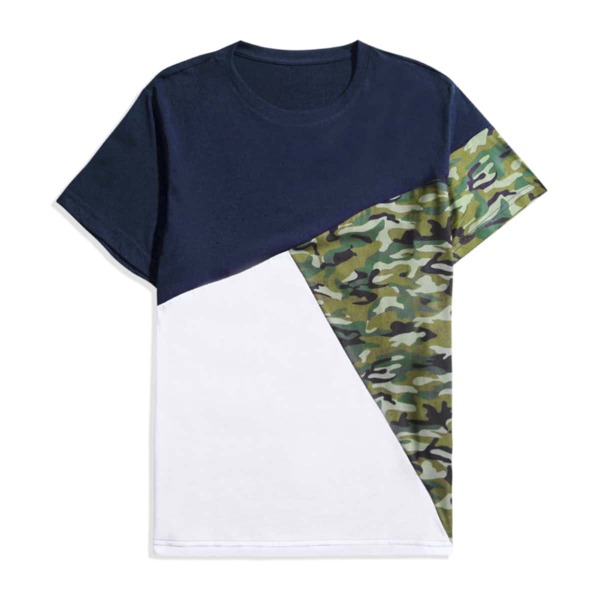 

Men Color-block Camo Panel Tee, Multicolor