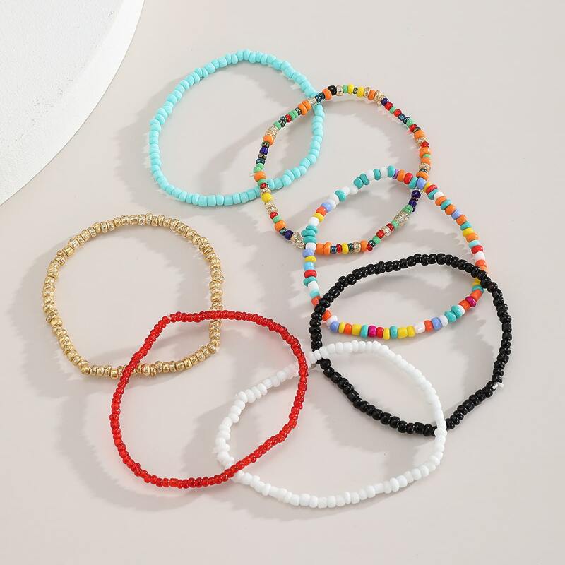 

7pcs Colorful Beaded Bracelet, Multicolor