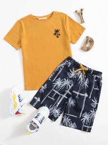 SHEIN Boys Tropical Print Top & Shorts Set - Multicolor - View 1
