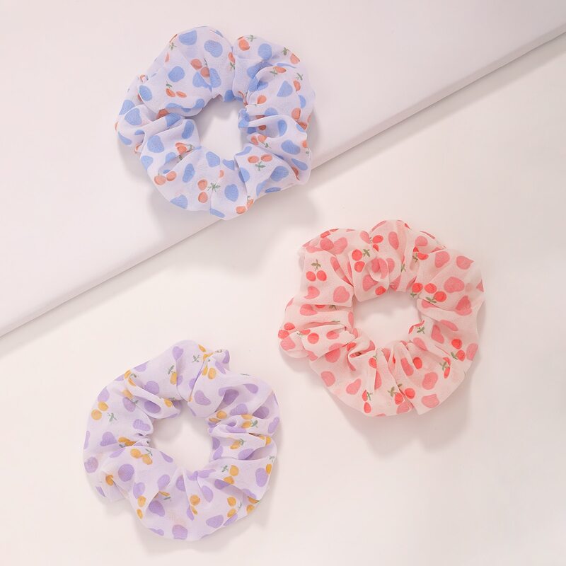 

3pcs Fruit Print Scrunchie, Multicolor