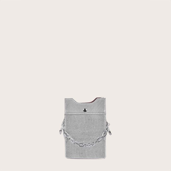 

Metallic Chain Satchel Bag, Silver