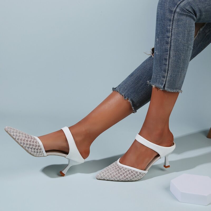 

Mesh Point Toe Mules, Beige
