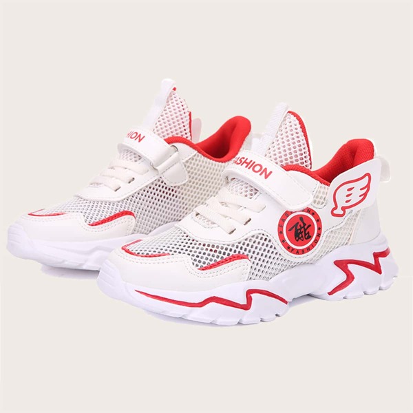 

Boys Chinese Letter Graphic Sneakers, Red and white