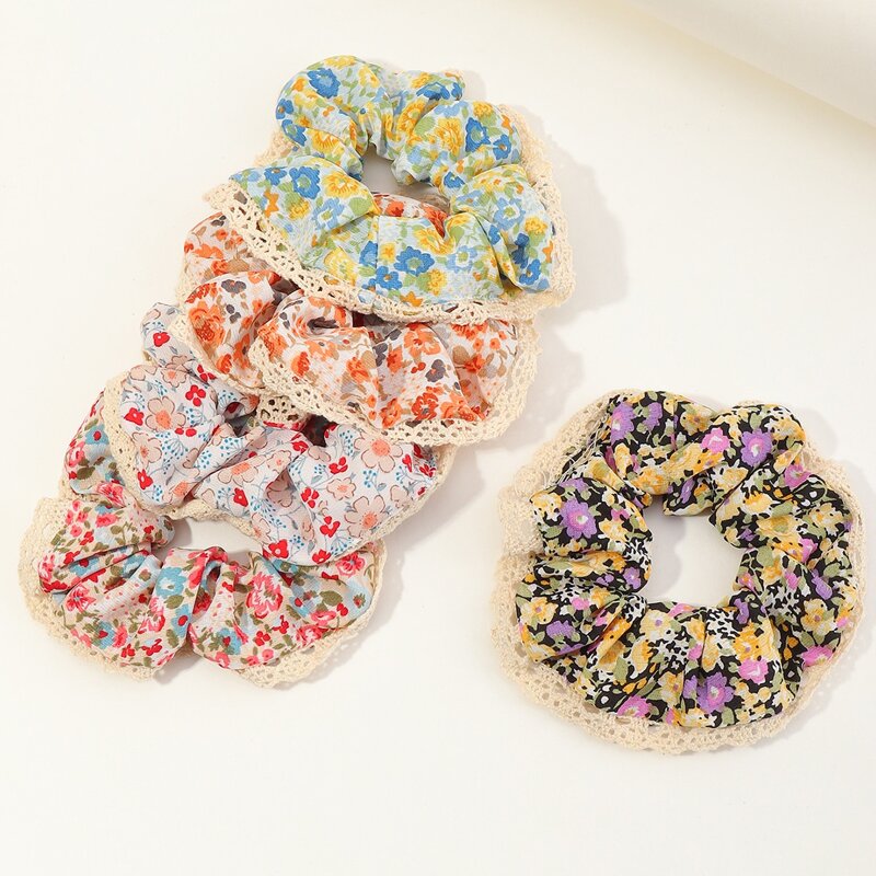 

5pcs Flower Print Scrunchie, Multicolor