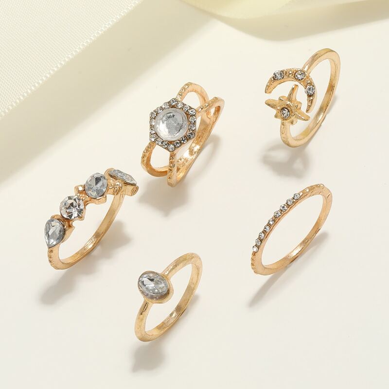

5pcs Rhinestone Decor Ring, Gold