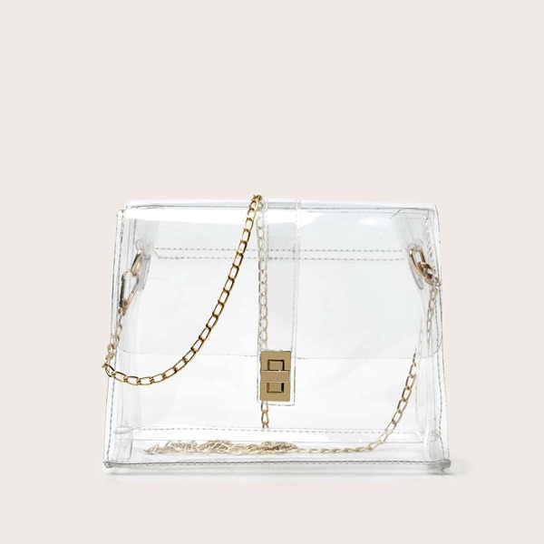 

Clear Twist Lock Chain Crossbody Bag