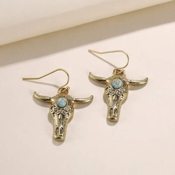 

Animal Head Decor Drop Earrings, Gold