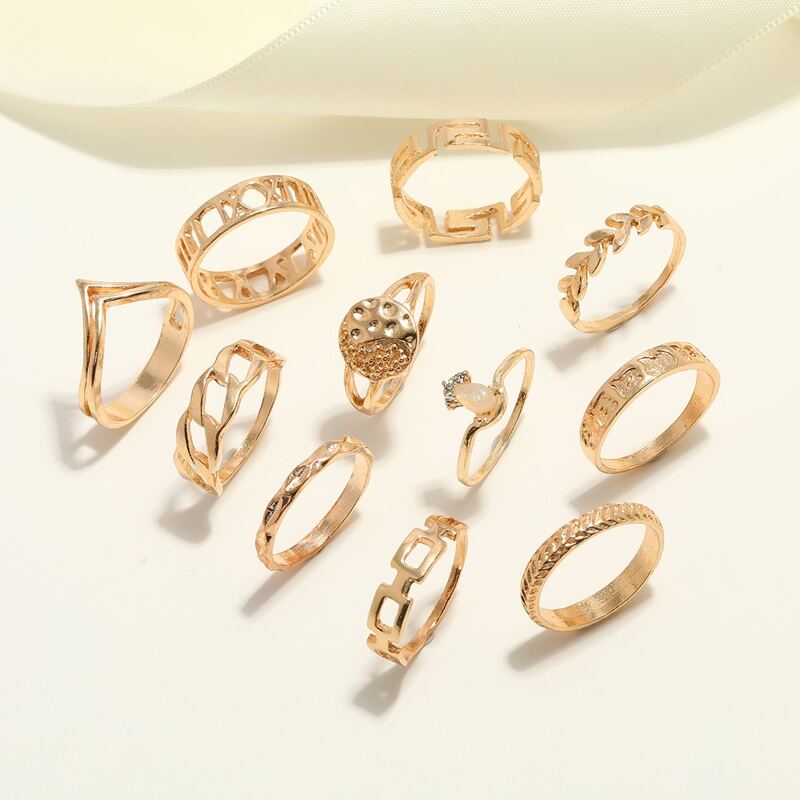 

11pcs Rhinestone Decor Ring, Gold