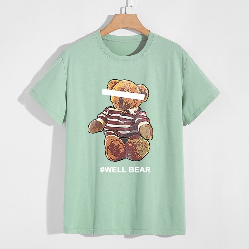 

Guys Letter Bear Graphic Tee, Mint green