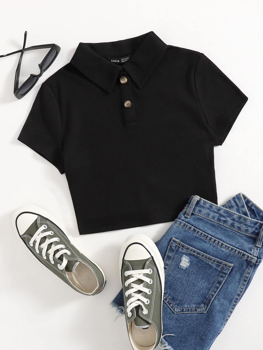 SHEIN EZwear Button Half Placket Polo Shirt