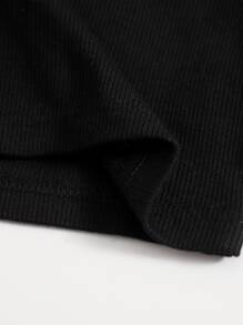 SHEIN EZwear Button Half Placket Polo Shirt - Black - View 5