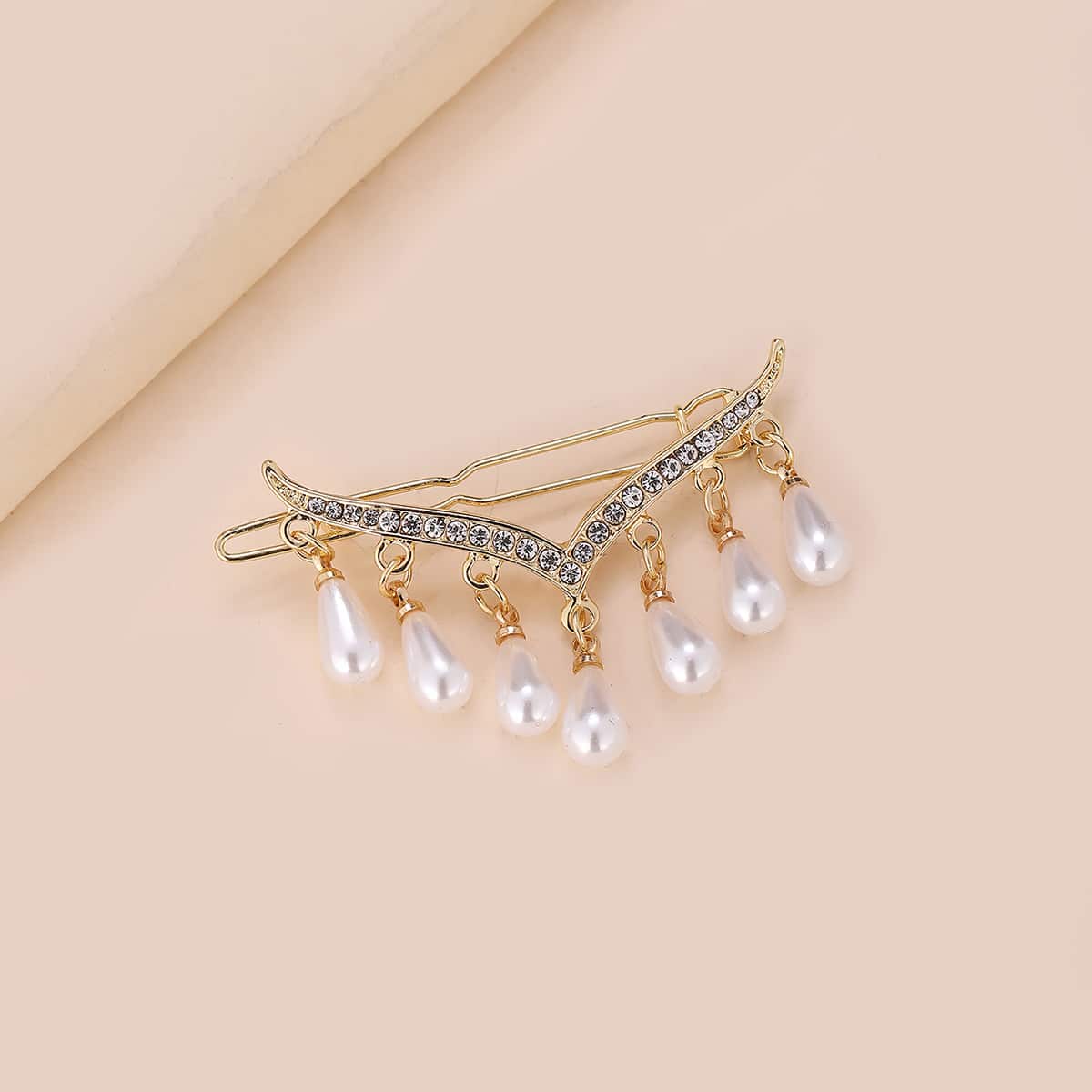 

Faux Pearl & Rhinestone Decor Hair Clip, Gold