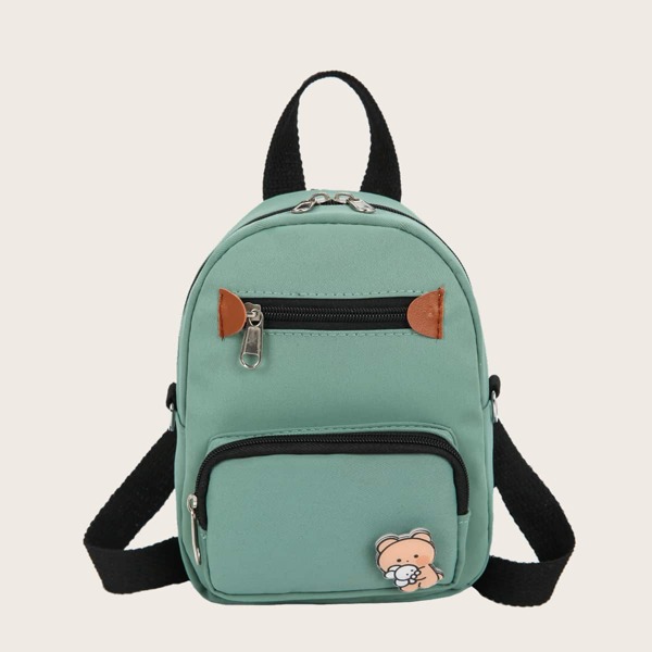 

Girls Cartoon Decor Pocket Front Backpack, Green