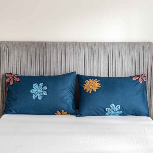 

1pair Flower Print Pillowcase Without Filler, Blue