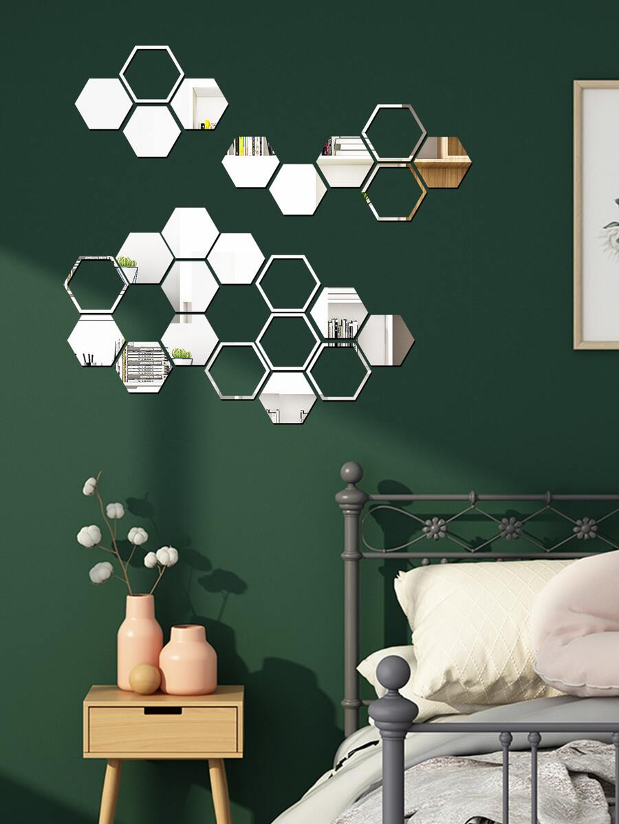 25pcs Hexagon Mirror Surface Wall Sticker - Silver - View 1