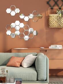 25pcs Hexagon Mirror Surface Wall Sticker - Silver - View 3