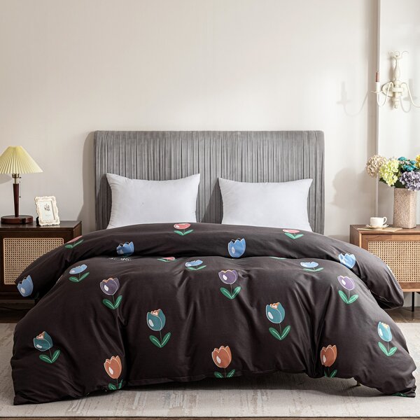 

Tulip Print Duvet Cover Without Filler, Black