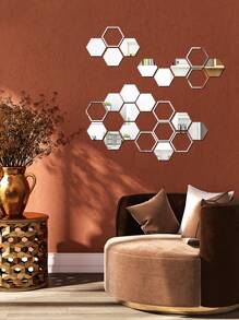 25pcs Hexagon Mirror Surface Wall Sticker - Silver - View 5