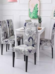 Leaf Print Stretchy Chair Cover, Modern Dining Chair Slipcover For Dining Room - Grey - View 2