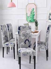 Leaf Print Stretchy Chair Cover, Modern Dining Chair Slipcover For Dining Room - Grey - View 3