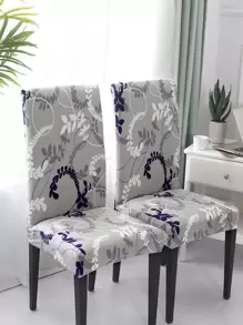 Leaf Print Stretchy Chair Cover, Modern Dining Chair Slipcover For Dining Room - Grey - View 4
