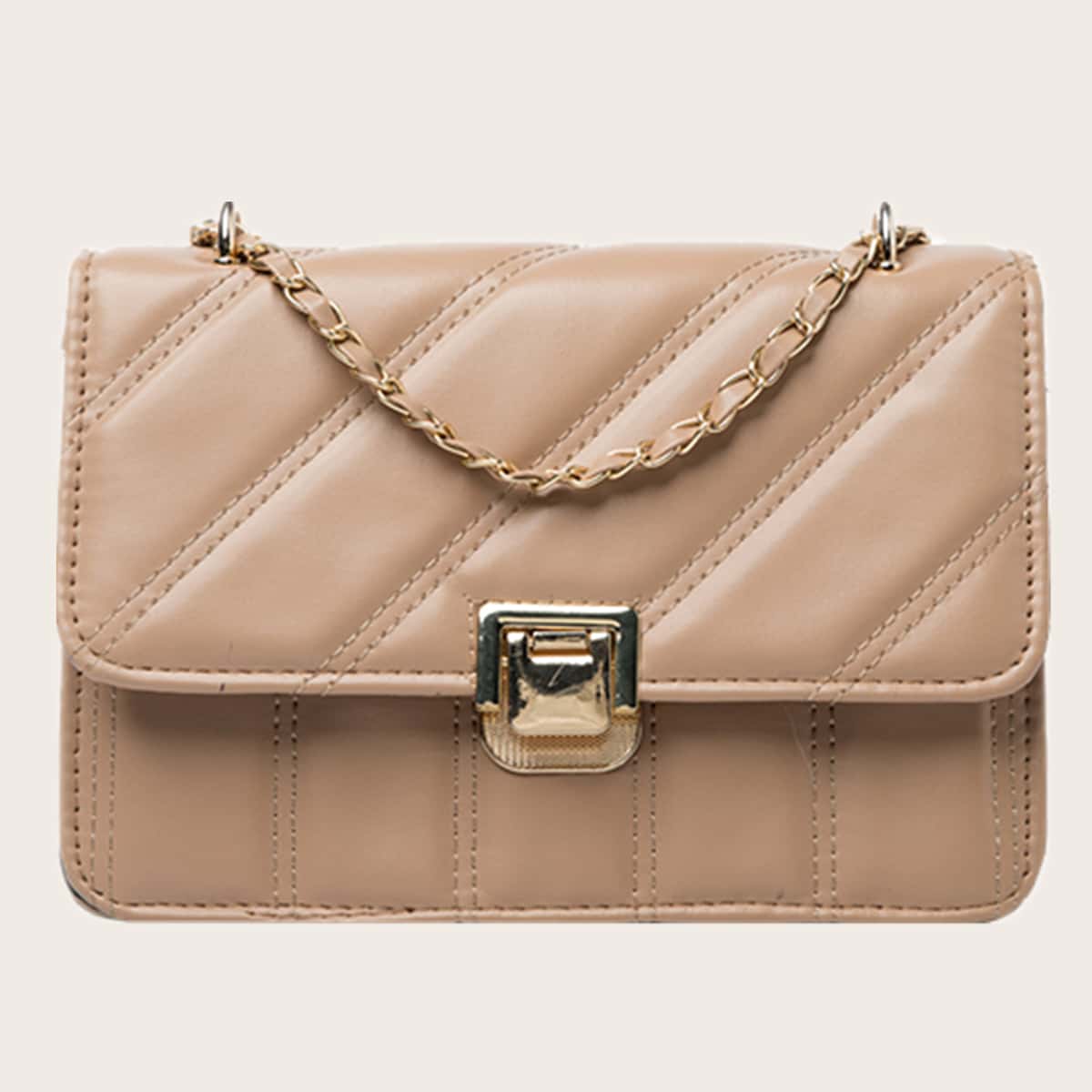 

Quilted Chain Crossbody Bag, Khaki