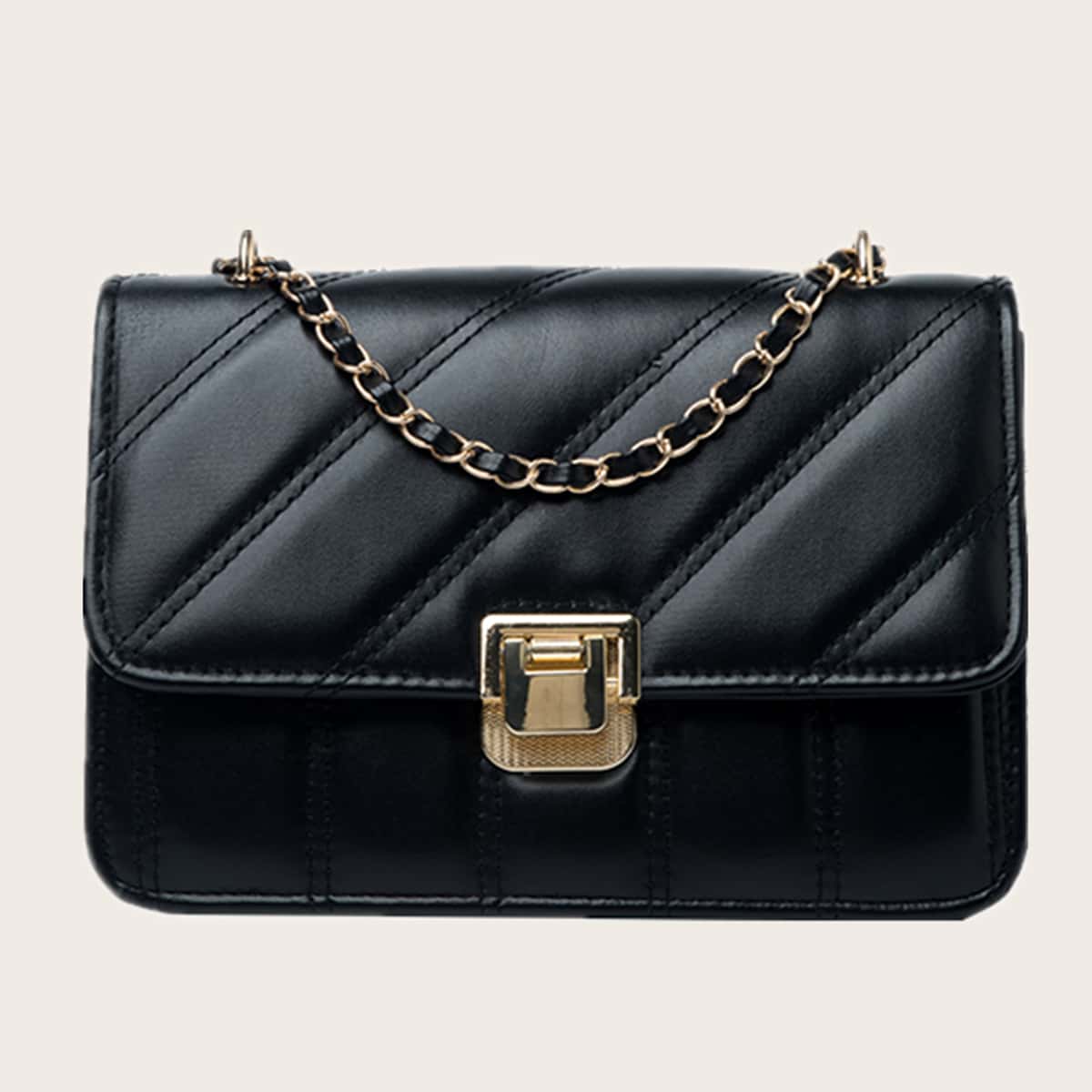 

Quilted Chain Crossbody Bag, Black