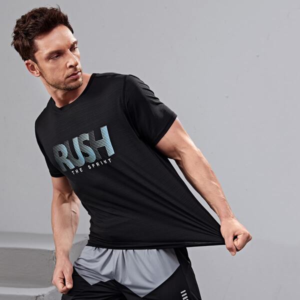 

Men Letter Graphic Sports Tee, Black