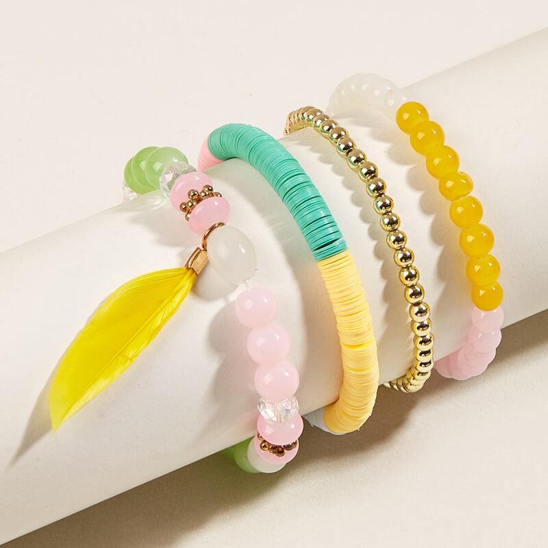 

4pcs Feather Decor Bracelet, Multicolor
