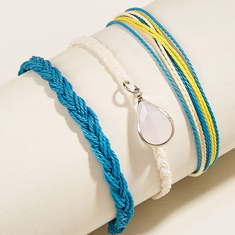 

3pcs Water Drop Decor Rope Bracelet, Blue
