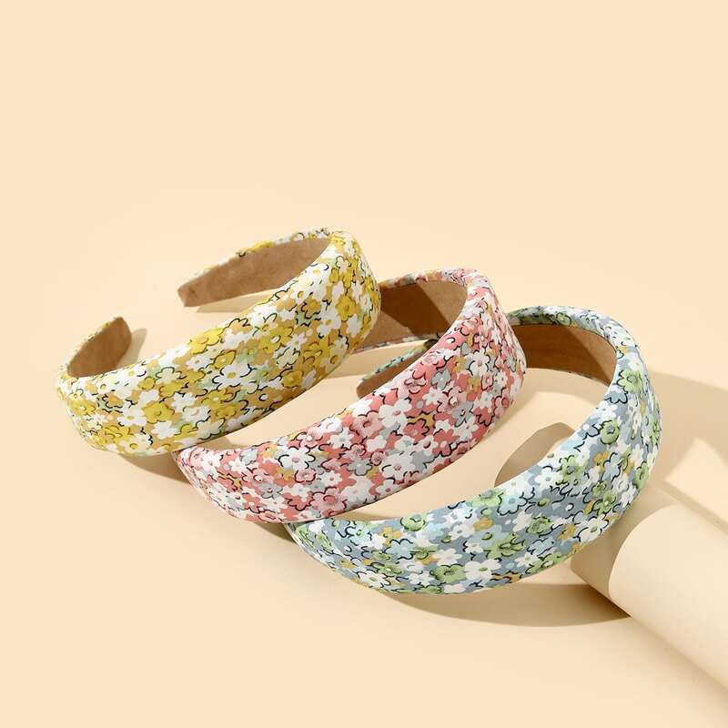

3pcs Floral Print Wide Headband, Multicolor