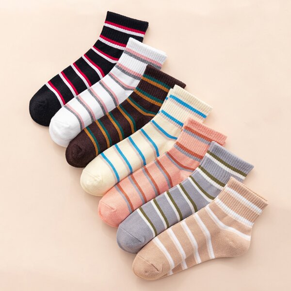 

7pairs Striped Print Socks, Multicolor