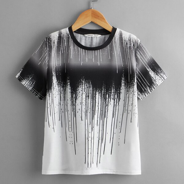

Boys Splash Print Tee, Black and white