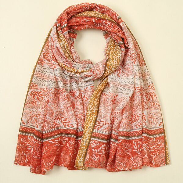 

Leaf Print Scarf, Coral orange